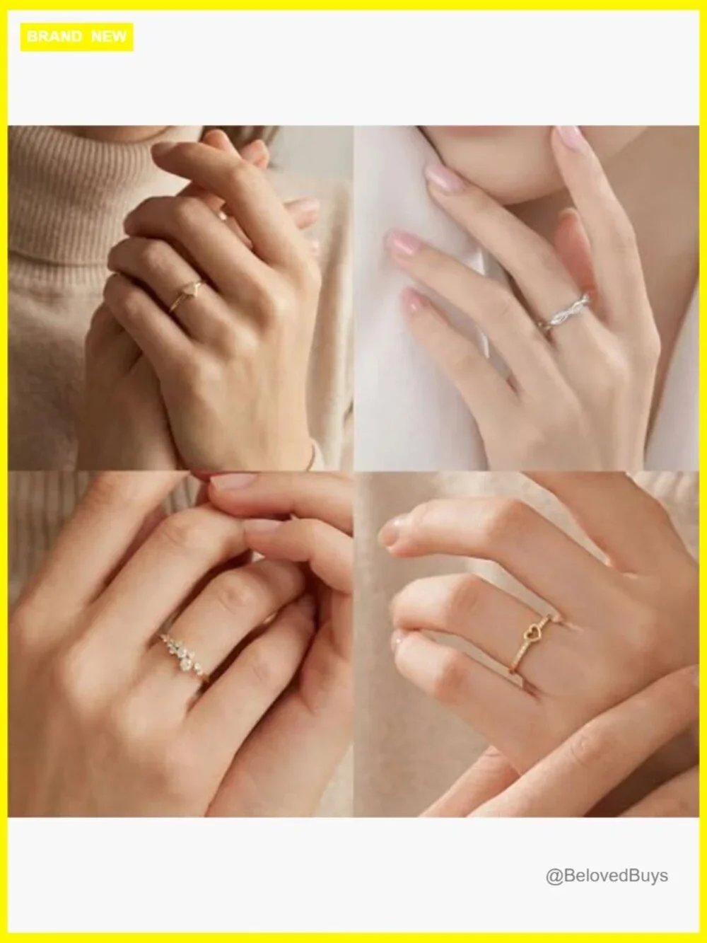 Non Tarnish Stackable Rings Set for Women CZ Heart Dainty Gold